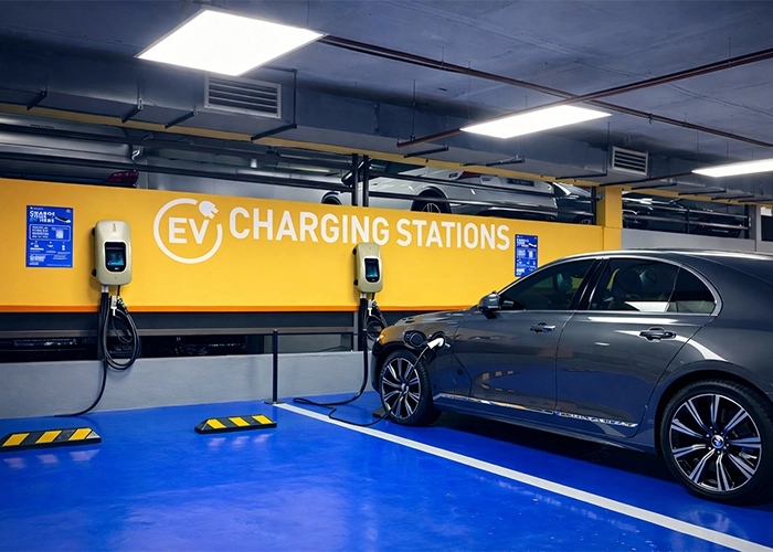A 7kW AC charging solution deployed in a residential underground parking garage provides convenient daily charging for EV owners