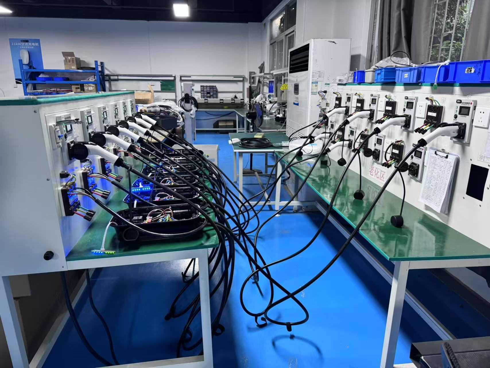 EV charger aging test workshop, production testing line