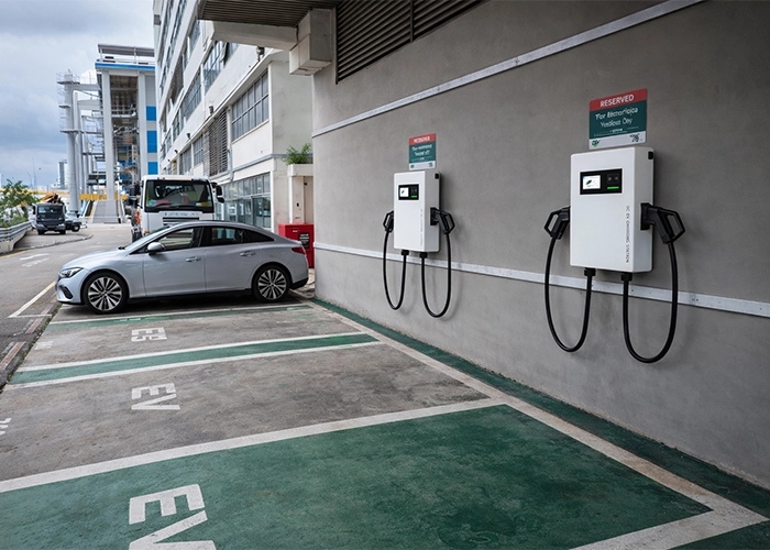 A 40kW DC charging station installed in an office building parking area supports fast and efficient charging during working hours
