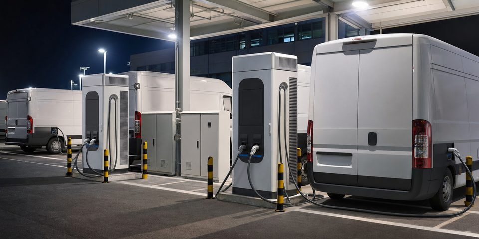 OCPP DC chargers supporting an electric fleet charging depot